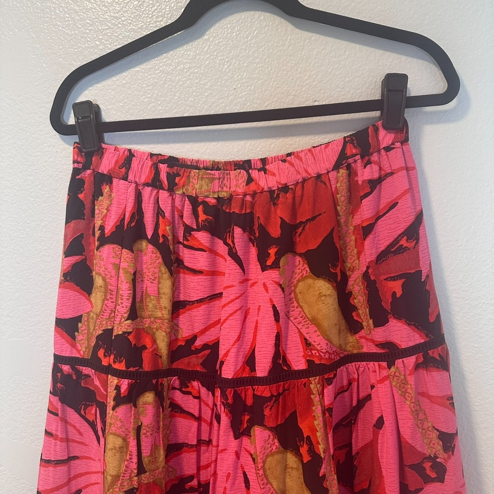 J Crew Size-S-M Tiered Midi Skirt Pink Palm Tropical‎ Print - Picture 6 of 9